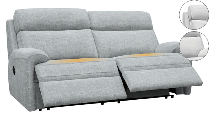 G Plan Hardy 2 Seater Electric Double Recliner Heated Seats and Headrest Lumbar Support Beach Duck Egg